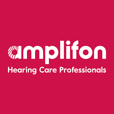 Amplifon logo in white on a magenta background, with “Hearing Care Professionals” tagline