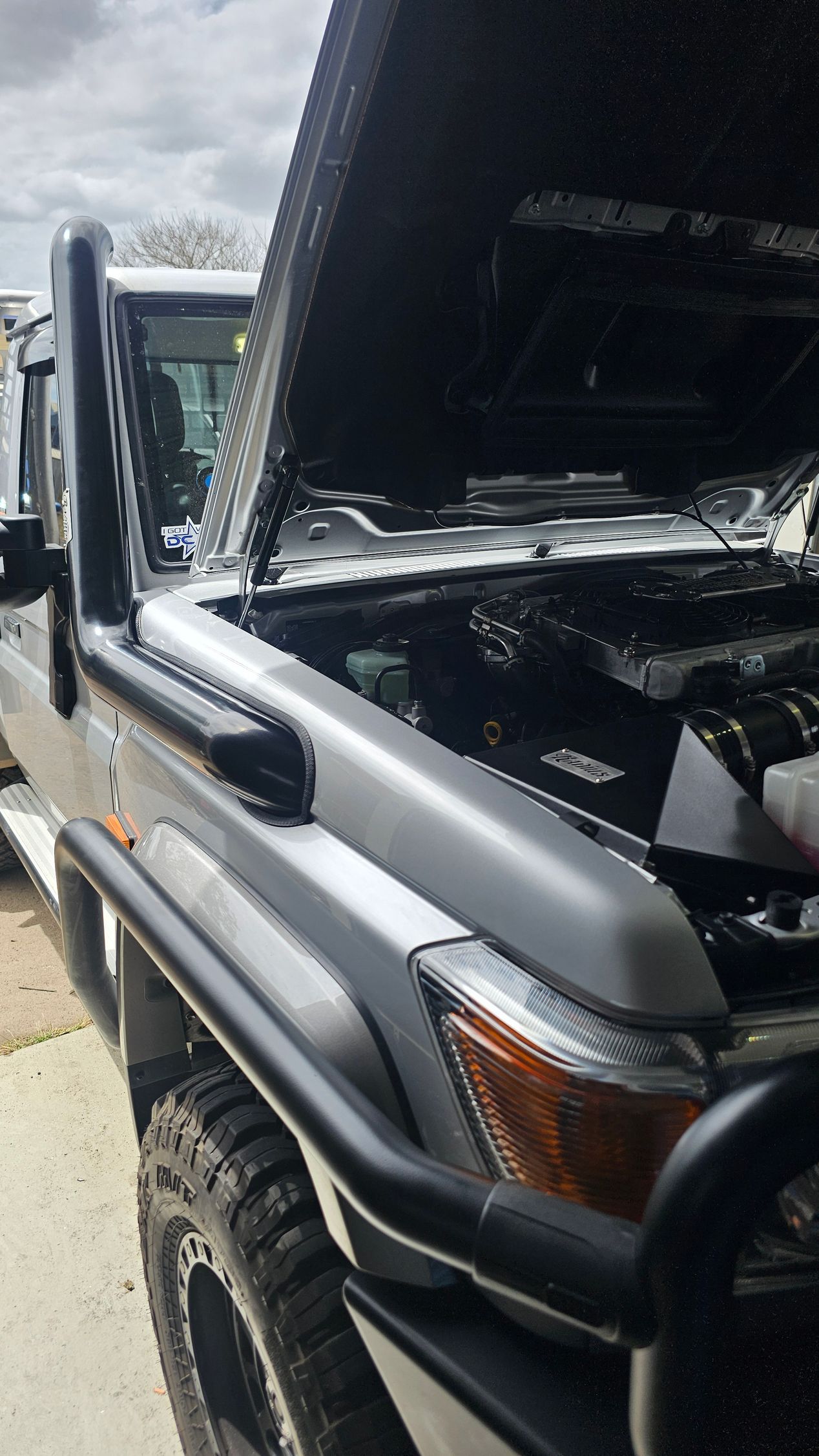 Gray SUV With Hood Open, Snorkel, and Black Bull Bar — Track N Back 4x4 In Mareeba, QLD