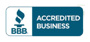 BBB Accredited Business badge with blue and white logo and text BBB Accredited Business badge with blue and white logo and text