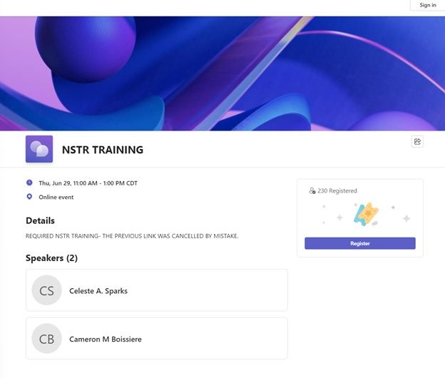 New landing page for new link, showing only 230 people registered.