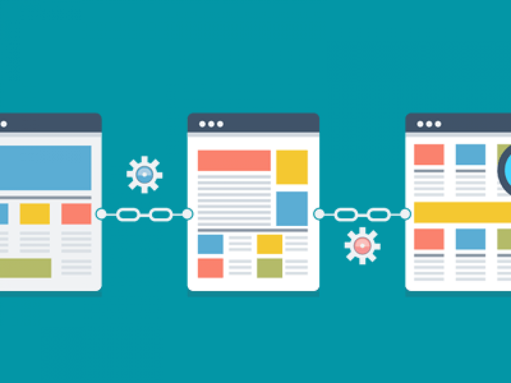 A cartoon illustration of a web page being linked to other web pages.