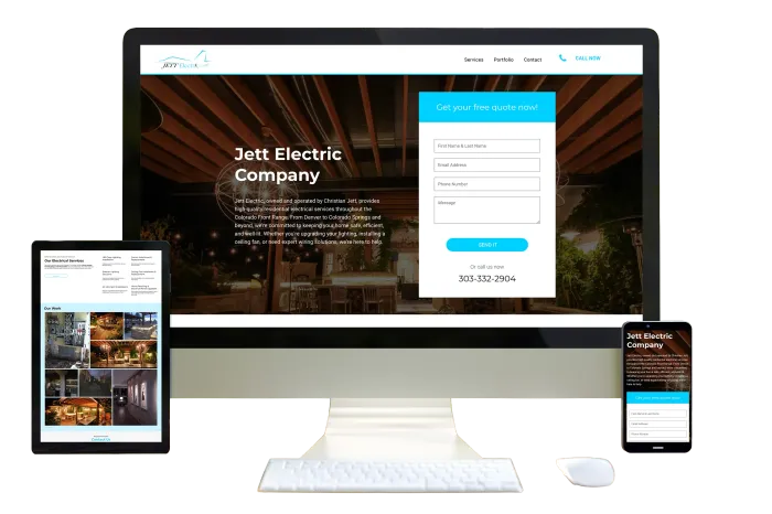 Responsive electric company website shown on desktop, tablet, and phone screens