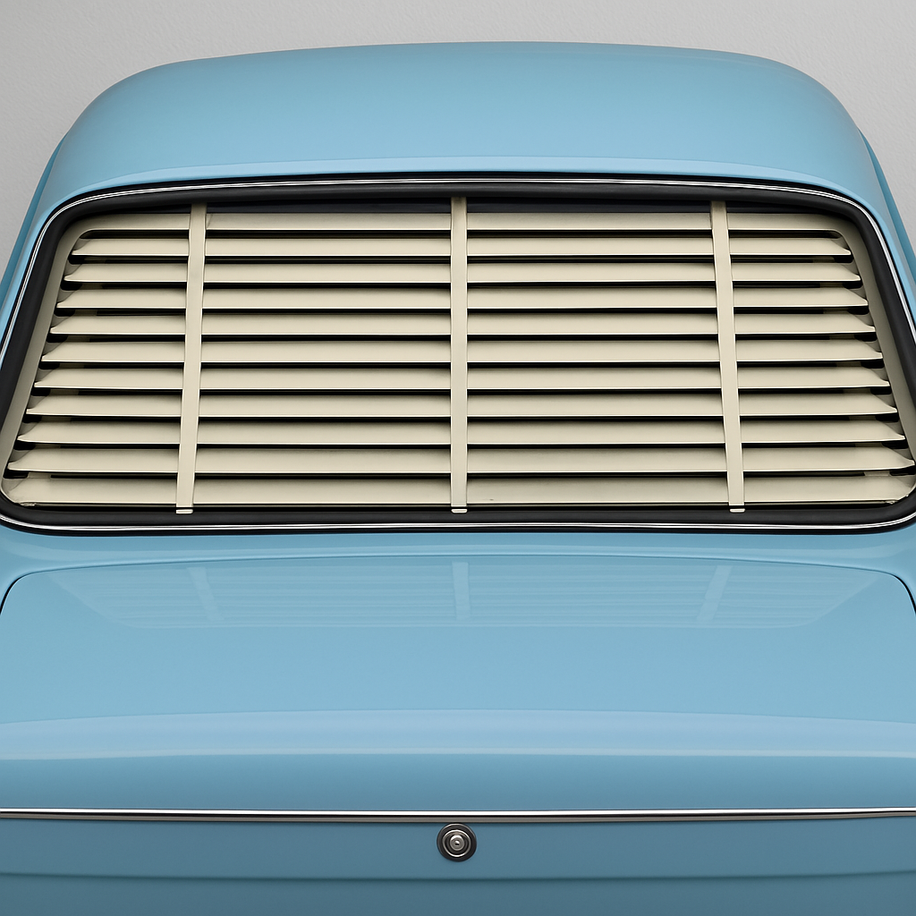 Classic car rear windscreen with venetian blind