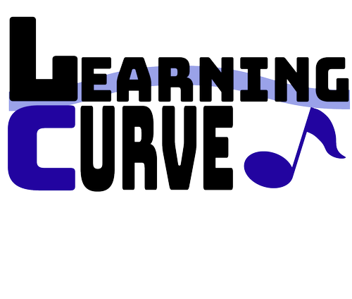A logo for learning curve with a music note