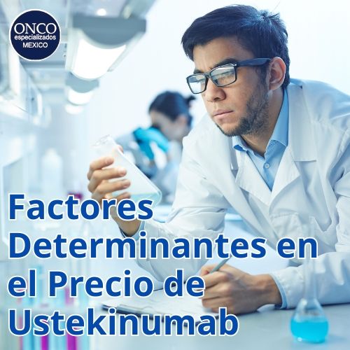 Investigador en laboratorio con título sobre factores determinantes en el precio de ustekinumab
