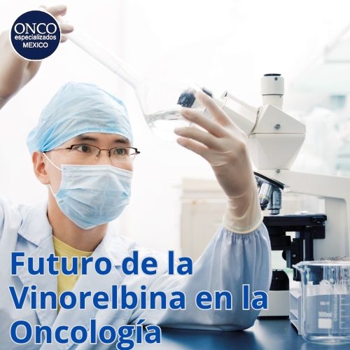 Investigador con equipo de laboratorio, simbolizando el futuro de la vinorelbina en tratamientos oncológicos.