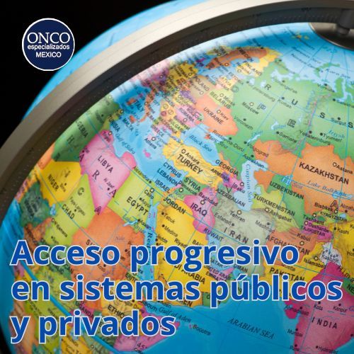 Globo terráqueo con texto “Acceso progresivo en sistemas públicos y privados” y logo de ONCO en la esquina.