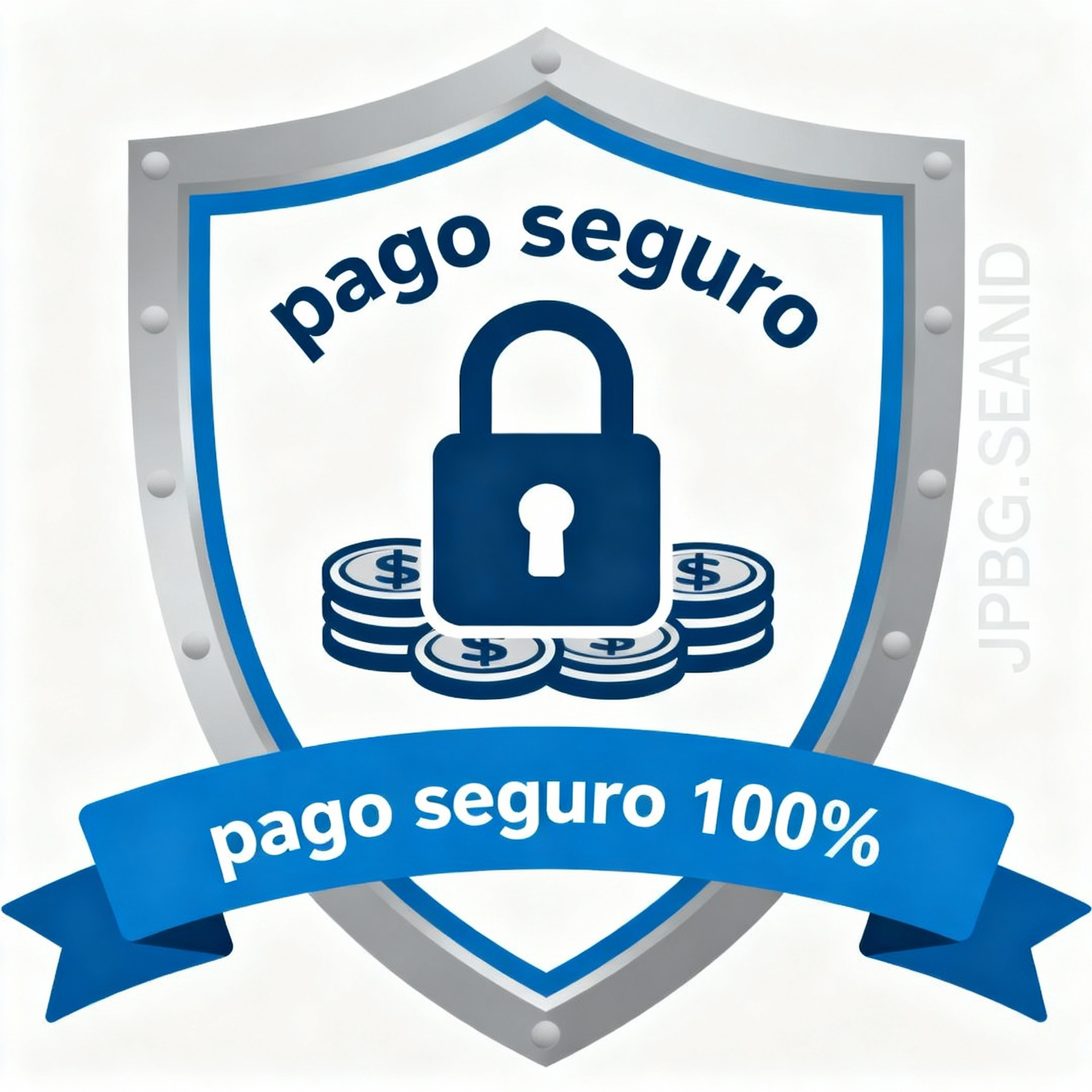 Icono de escudo con candado y monedas, con las etiquetas “seguro pagado” y “seguro pagado al 100%” en azul.