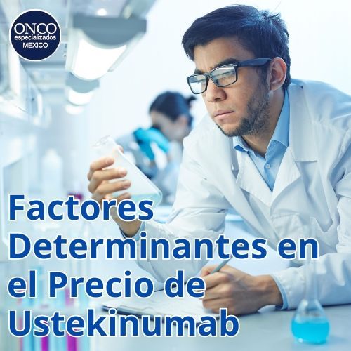Investigador en laboratorio con título sobre factores determinantes en el precio de ustekinumab