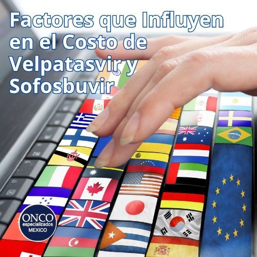 Comparación de precios de velpatasvir y sofosbuvir en diferentes regiones y farmacias.