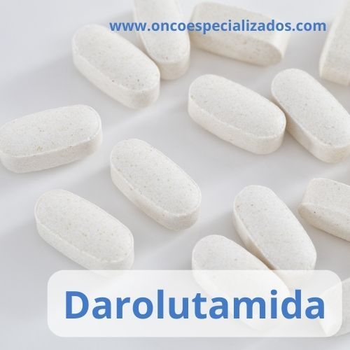 Comprimidos blancos con la etiqueta “Darolutamida” sobre un fondo claro.