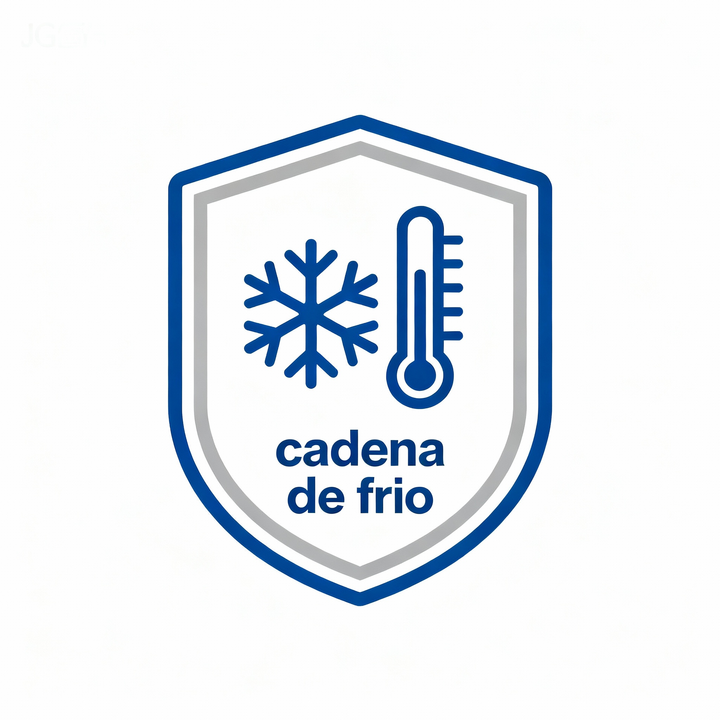 Logotipo de escudo con copo de nieve y termómetro, texto azul que dice