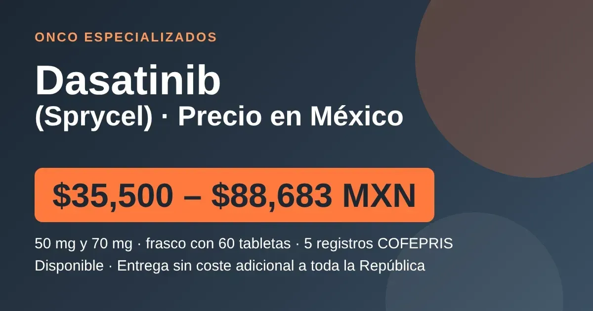 Dasatinib (Sprycel) precio en México: de $35,500 a $88,683 MXN, referencia de farmacias en línea