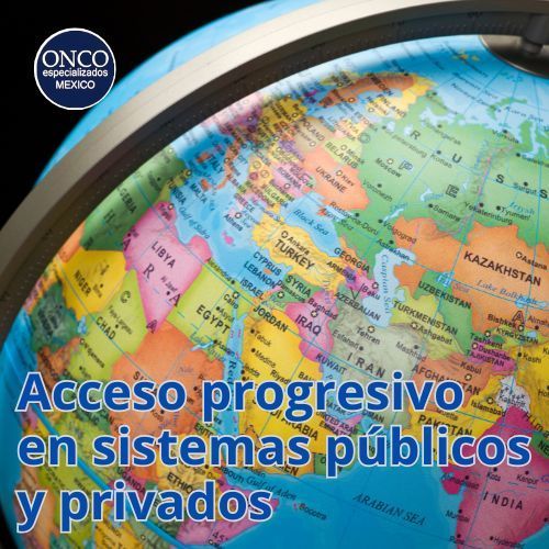 Globo terráqueo con texto “Acceso progresivo en sistemas públicos y privados” y logo de ONCO en la esquina.