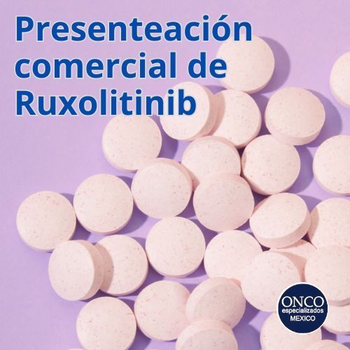 Tabletas de Ruxolitinib sobre un fondo morado.