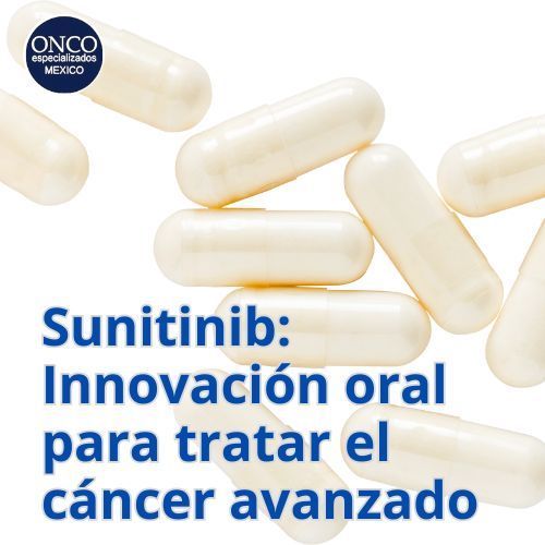 Cápsulas blancas de Sunitinib sobre fondo claro.