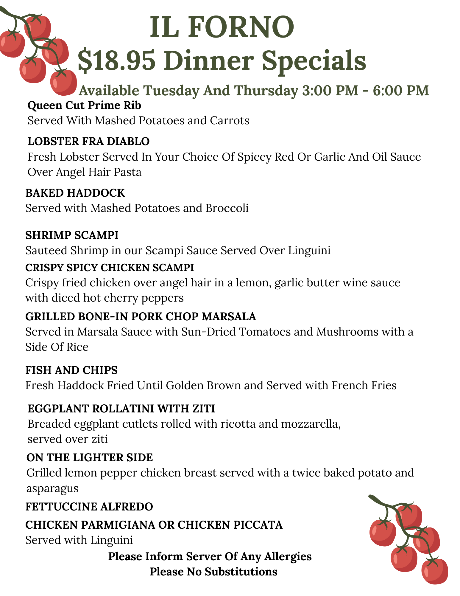 A restaurant menu titled 