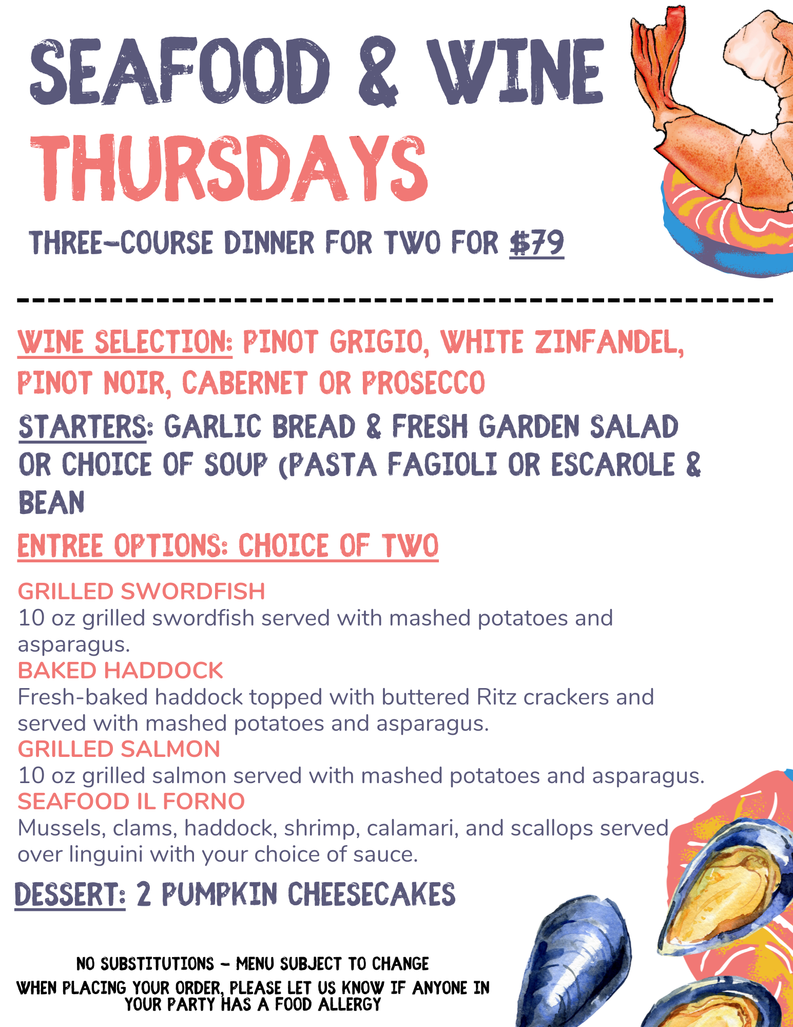 A menu for a restaurant with appetizers and desserts