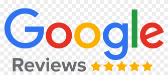 Google Reviews logo with text and five stars.