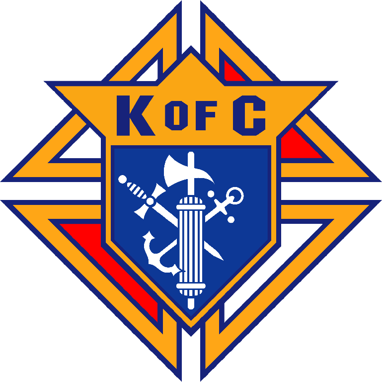 Knights of Columbus logo: blue and gold star with shield, sword, anchor, and cross emblems.