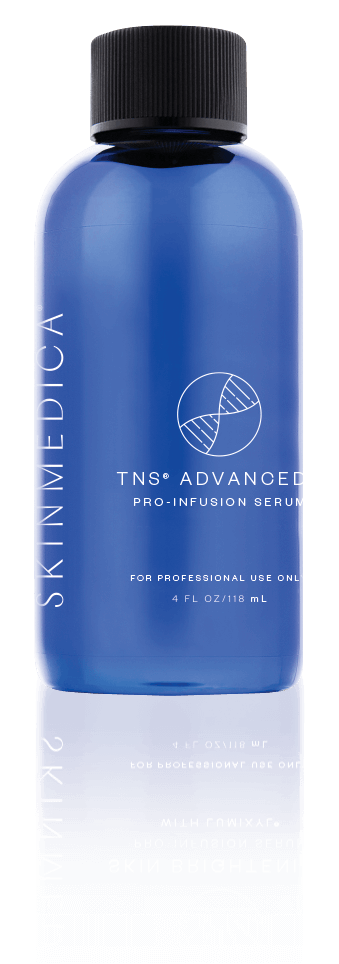 Blue bottle of SkinMedica TNS Advanced Serum.