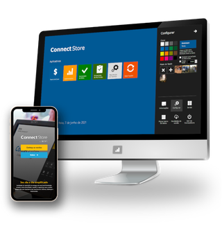 Um monitor de computador e um celular com um sistema na tela