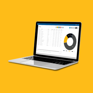 Um laptop com um gráfico de pizza aberto