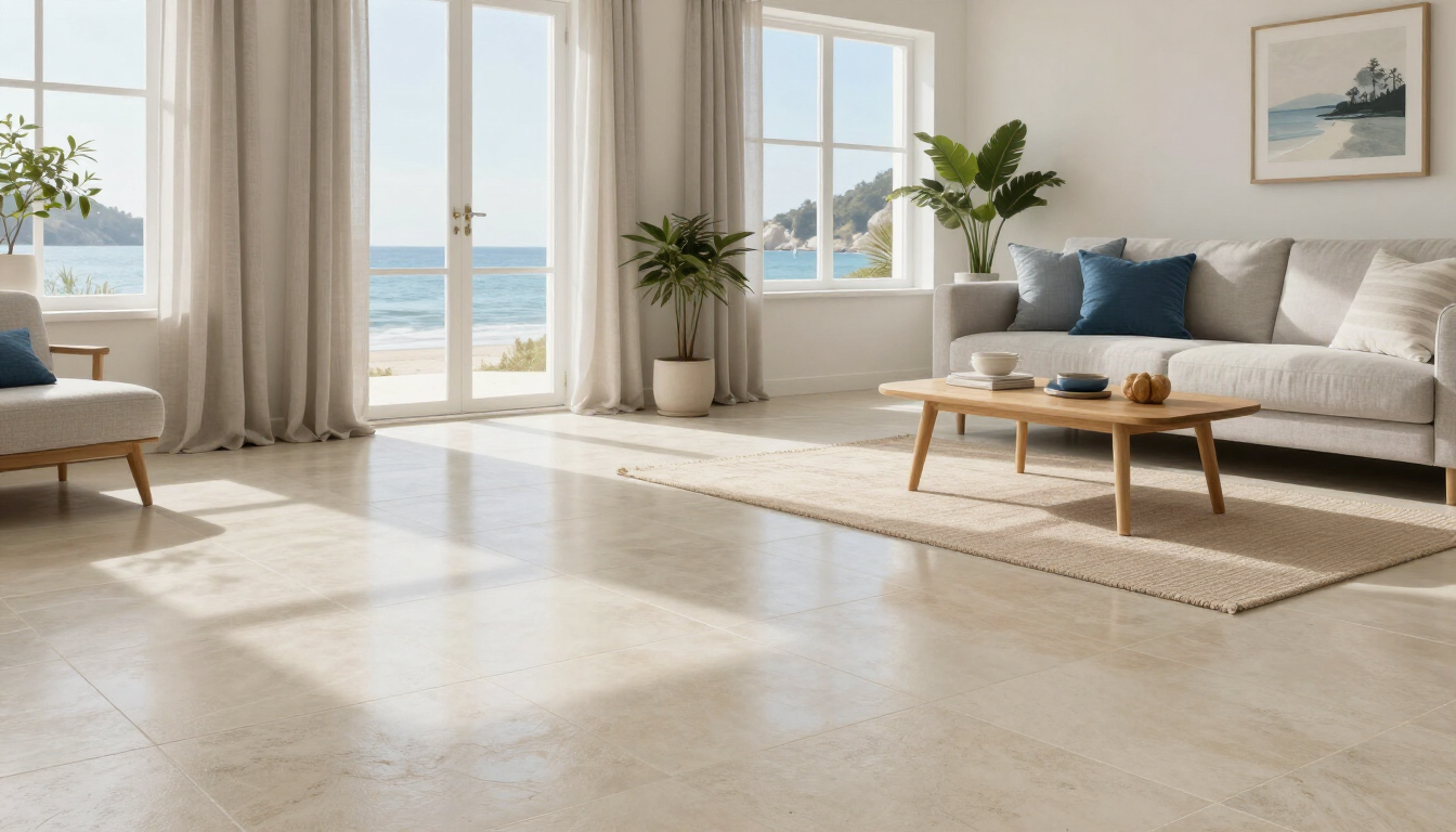 Newly installed modern tile flooring in a Florida home.
