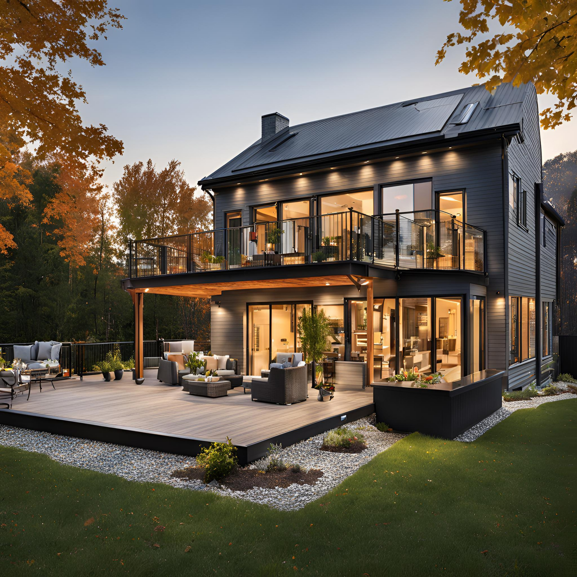 Une grande maison avec une grande terrasse devant elle