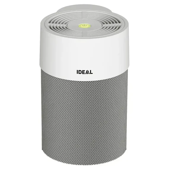 White and gray cylindrical air purifier with 