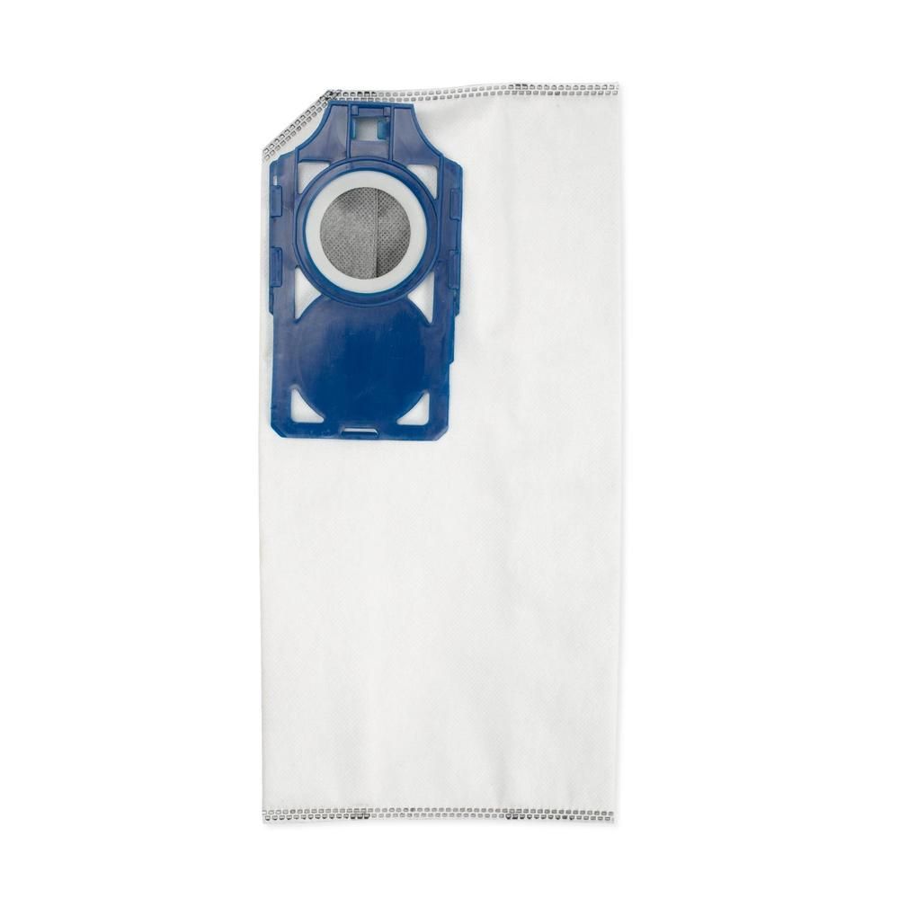 White vacuum cleaner bag with a blue plastic mounting plate.