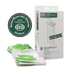 A box of vacuum cleaner bags with a logo that says, 
