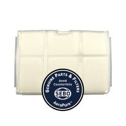 Air filter with a white filter surrounded by a clear plastic frame. A 