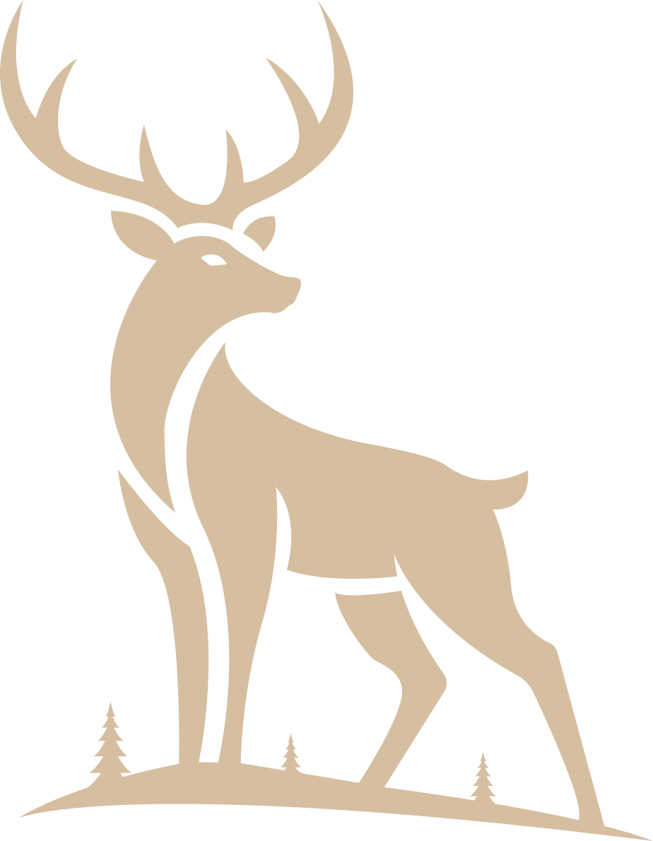 Stylized green deer silhouette standing on grass