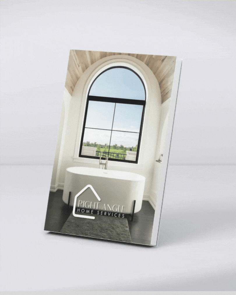 Brochure with an arched window and bright room interior on a white background