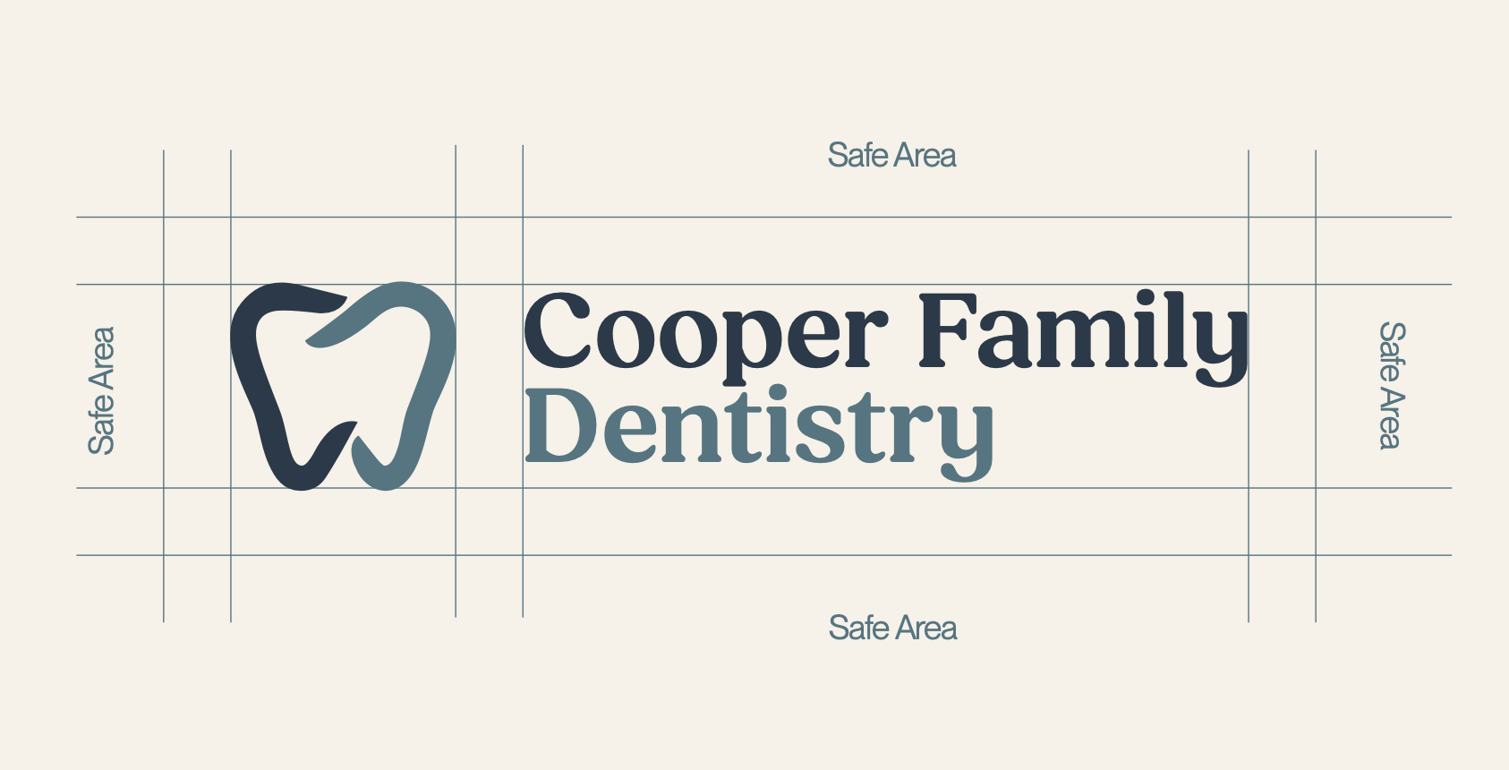 Cooper Family Dentistry logo with tooth icon on a beige background, centered with crop marks