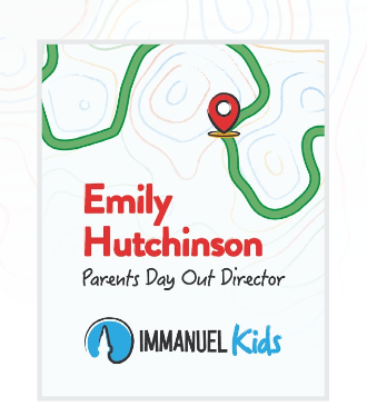 Emily Hutchinson, Parents Day Out Director, with Immanuel Kids logo on a white background.