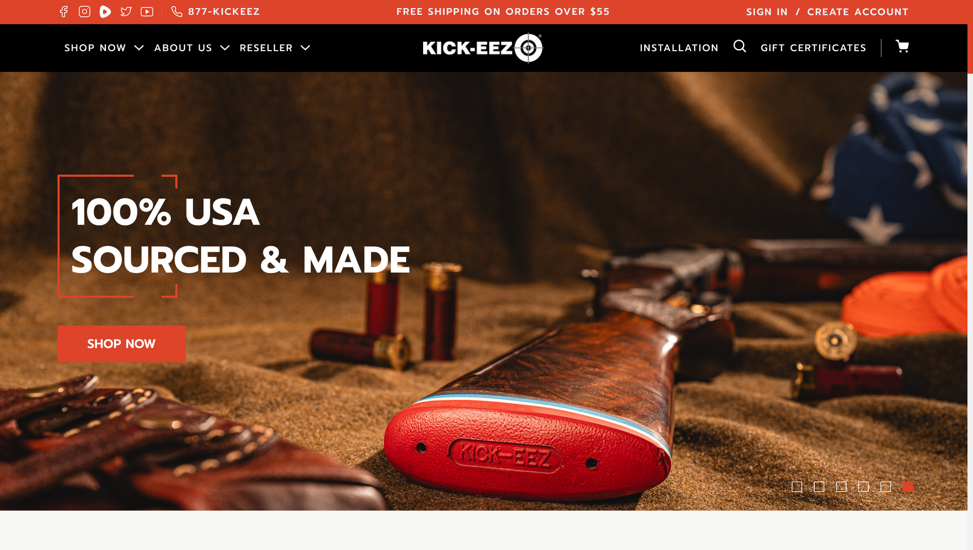 KICKS USA homepage banner with boots and “100% USA sourced & made” text