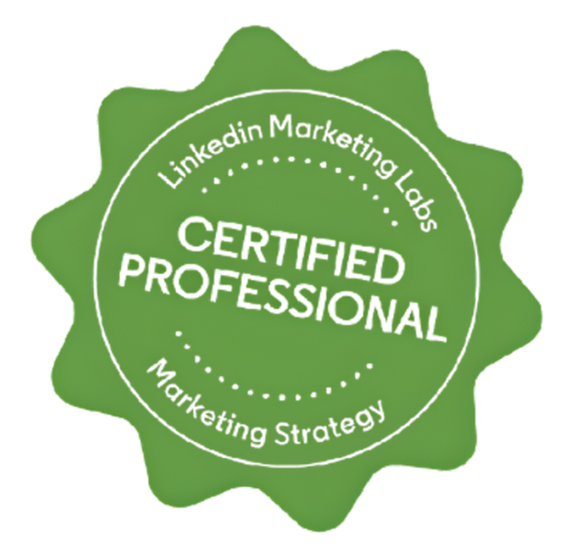 Green badge reading “Certified Professional” for LinkedIn Marketing Labs marketing strategy