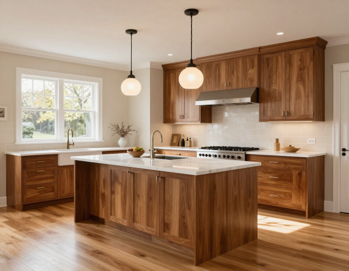 Open-plan kitchen renovation completed by Mountain Sky Contracting in Columbia County NY, updated cabinetry and flooring
