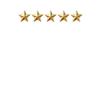 Five gold star rating icons aligned horizontally on a white background