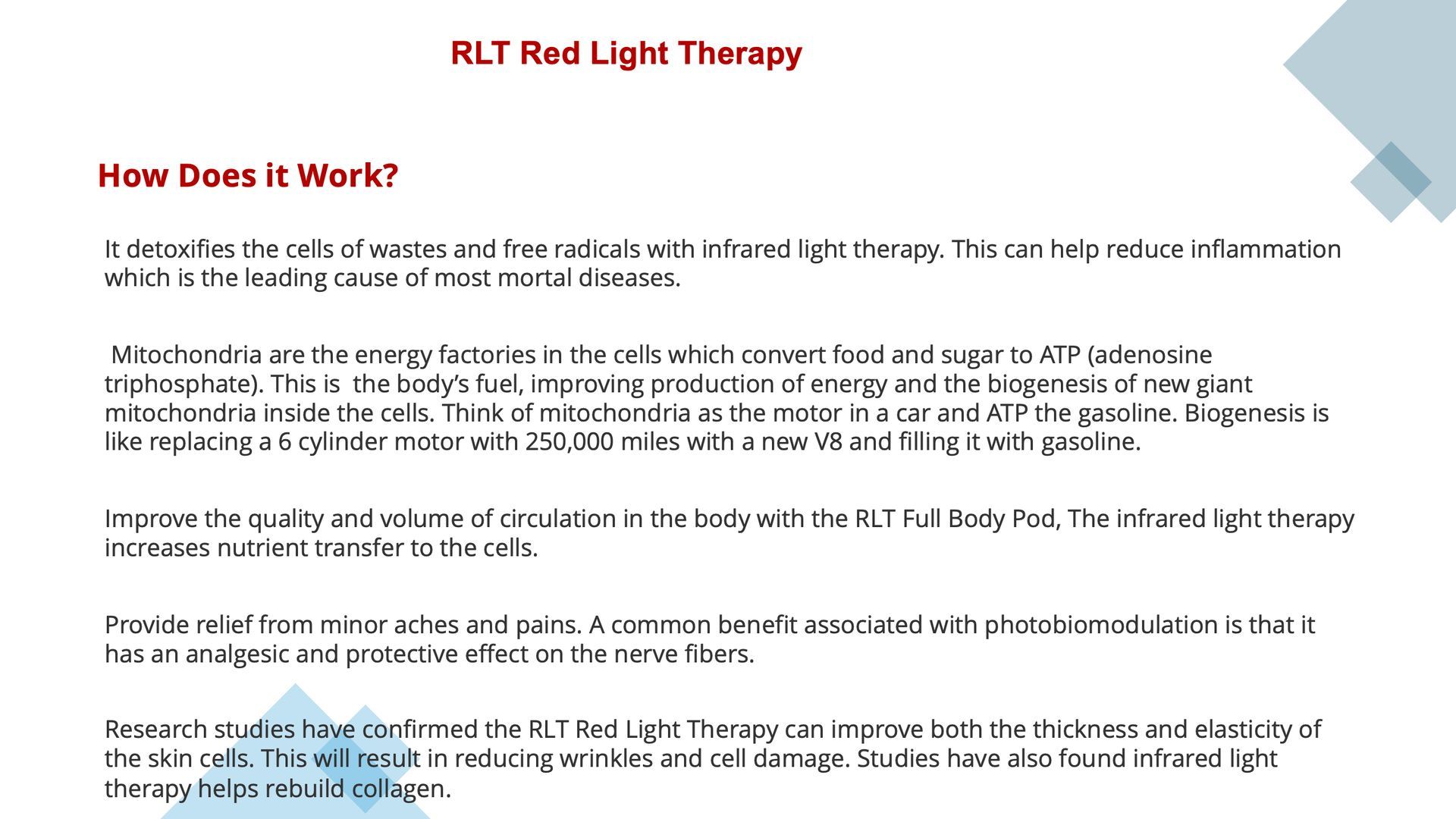 A page of text about red light therapy and how it works.