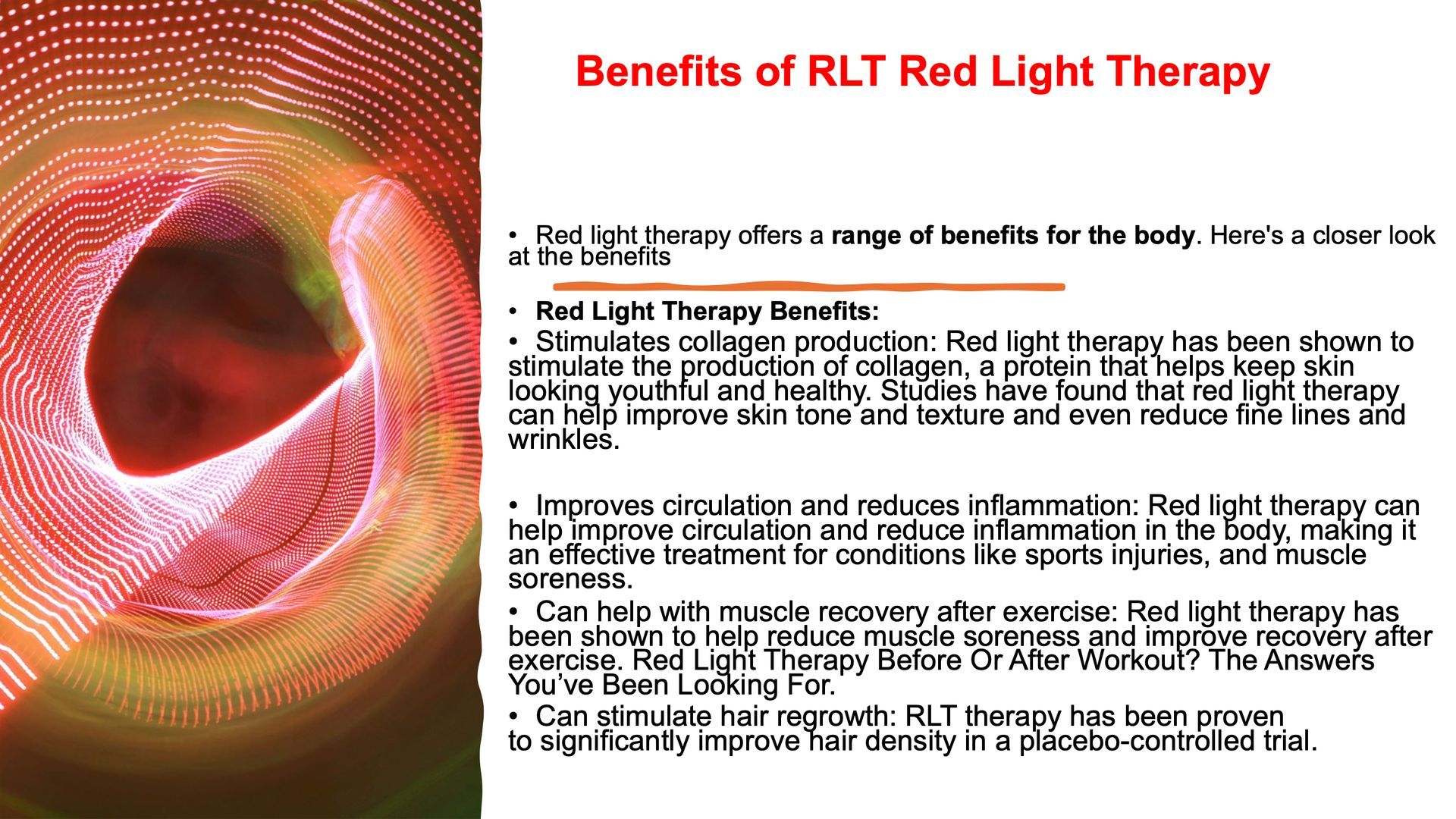 A brochure about the benefits of rlt red light therapy