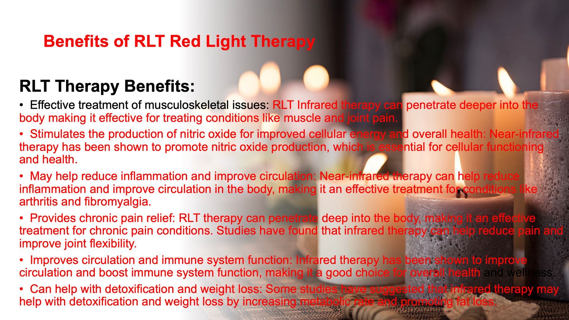 The benefits of rlt red light therapy are explained