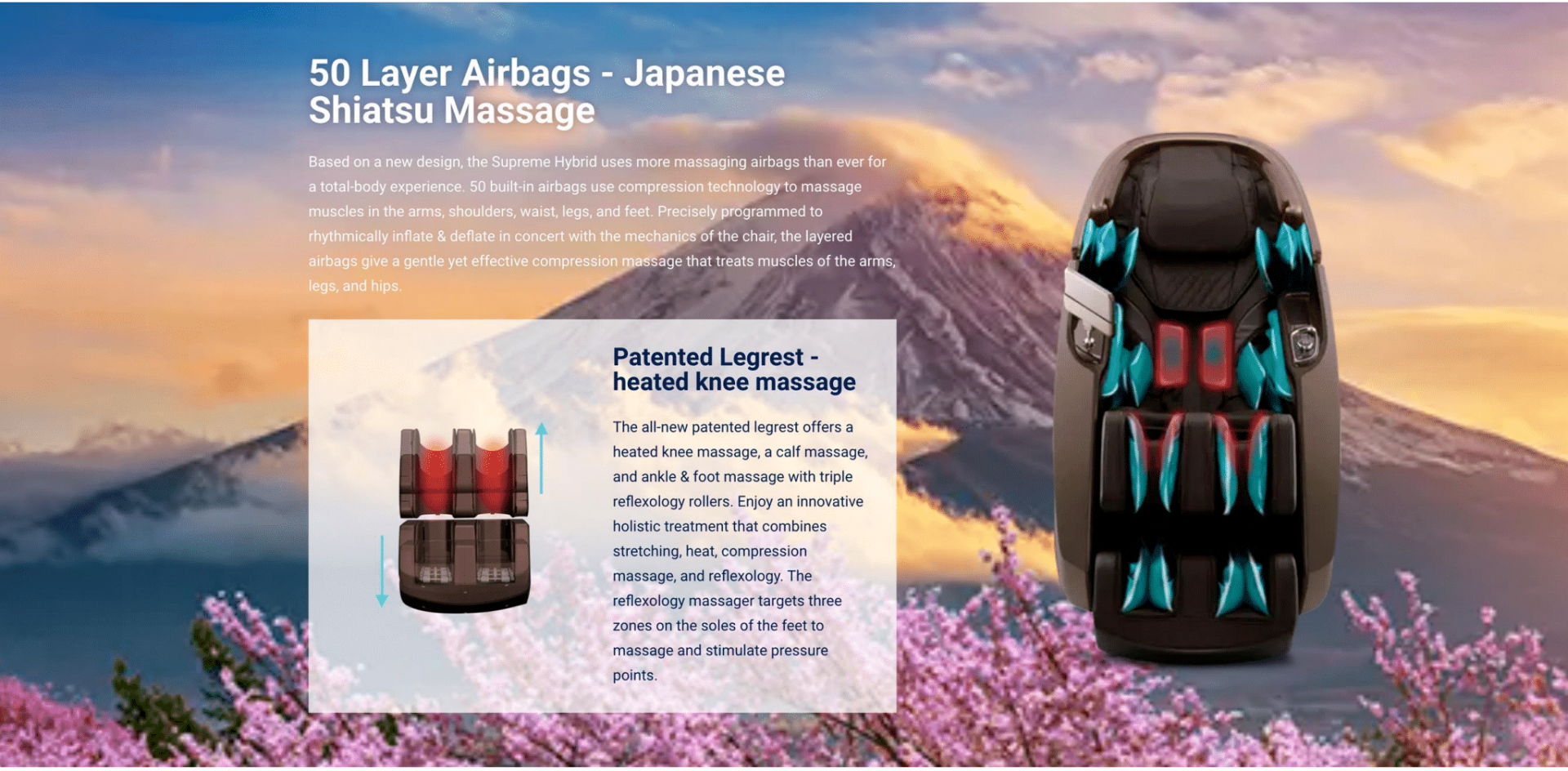 A picture of a massage chair with a mountain in the background.