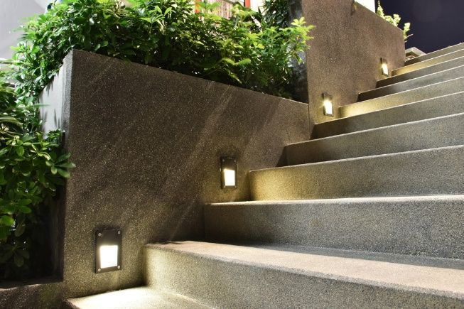 A Set Of Stairs That Are Lit Up At Night — Cool & Secure In Buderim, QLD
