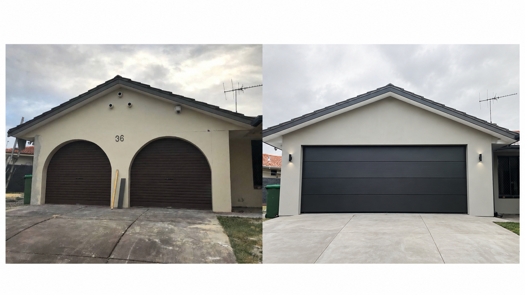 A Before And After Of A White House With Black Garage Door — Lennox Build In Lennox Head, NSW