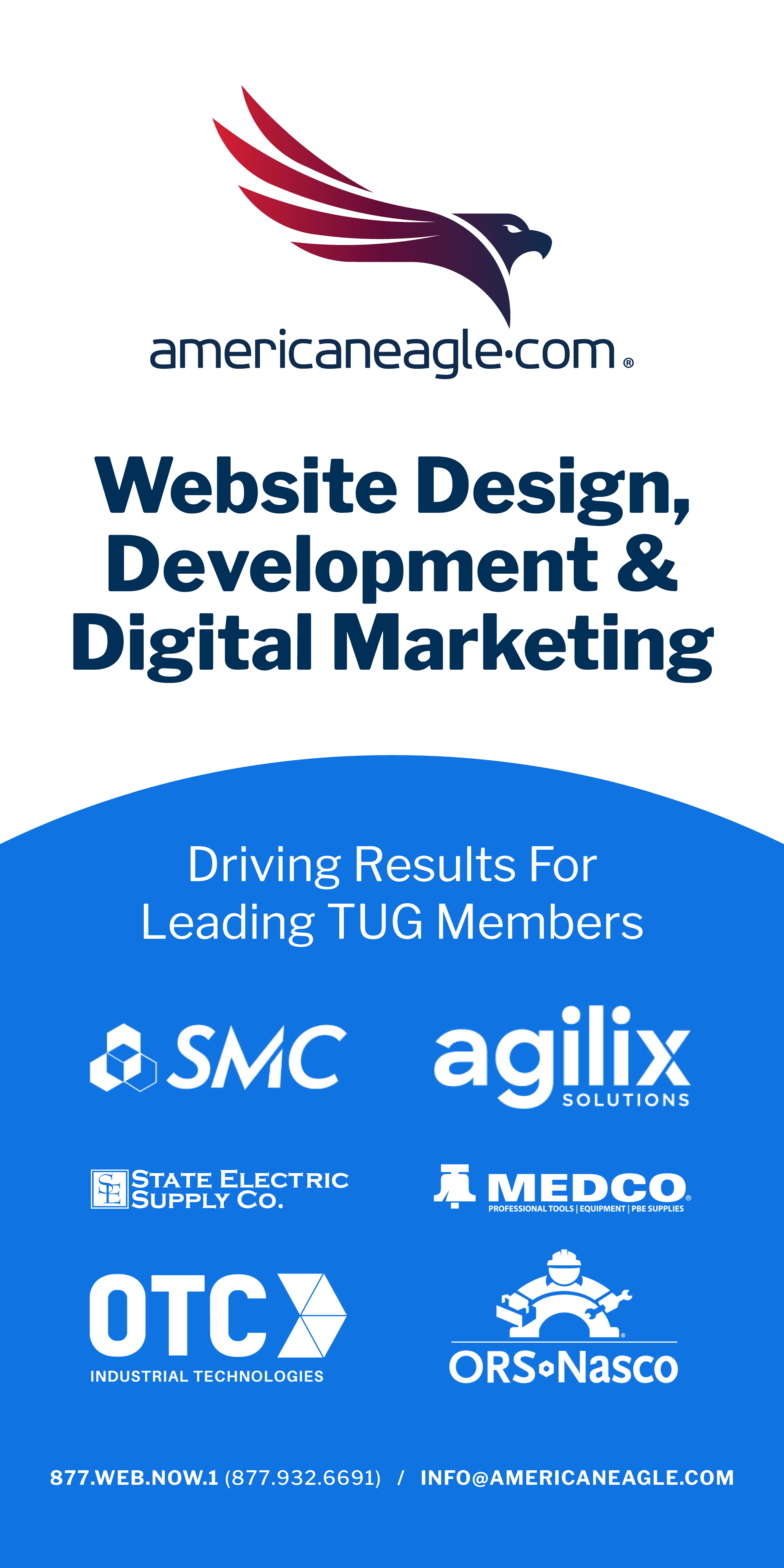 Advertisement for America Eagle: website design, development, and digital marketing services