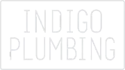 Logo reading &ldquo;INDIGO PLUMBING&rdquo; in light gray on a white background