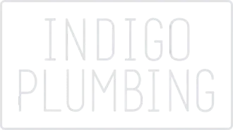 Logo reading &ldquo;INDIGO PLUMBING&rdquo; in light gray on a white background